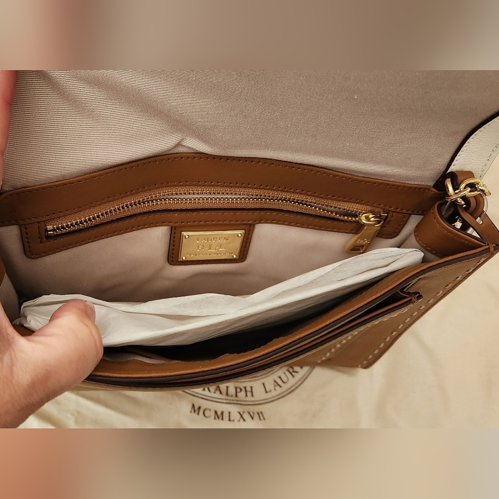 Lauren Ralph Lauren White and Brown Shoulder /Clutch Bag - Picture 7 of 13
